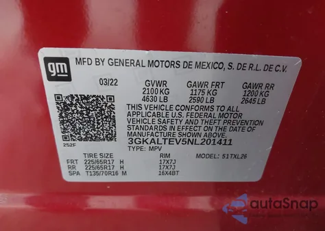 2022 GMC Terrain Awd Sle z USA, uszkodzony, nr VIN 3GKALTEV5NL201411